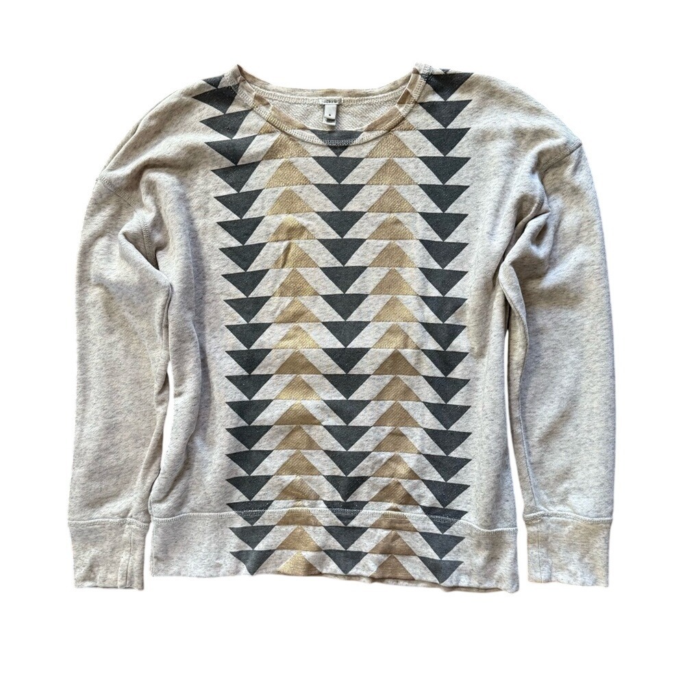 J.Crew Womens Metallic Gold Triangle Geometric Sweatshirt Grey Pullover Medium